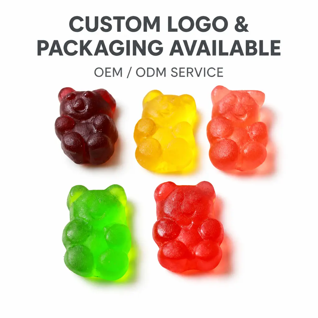 Halal Gummy Bear Candy Bulk Wholesale Cartoon Shape Soft Jelly Sweets OEM Custom Flavor Chewy Low-Sugar Fruit Gummies Bag