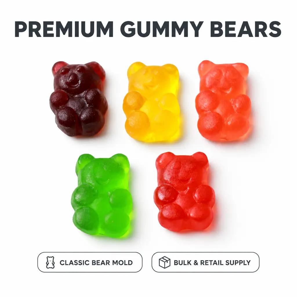Halal Gummy Bear Candy Bulk Wholesale Cartoon Shape Soft Jelly Sweets OEM Custom Flavor Chewy Low-Sugar Fruit Gummies Bag