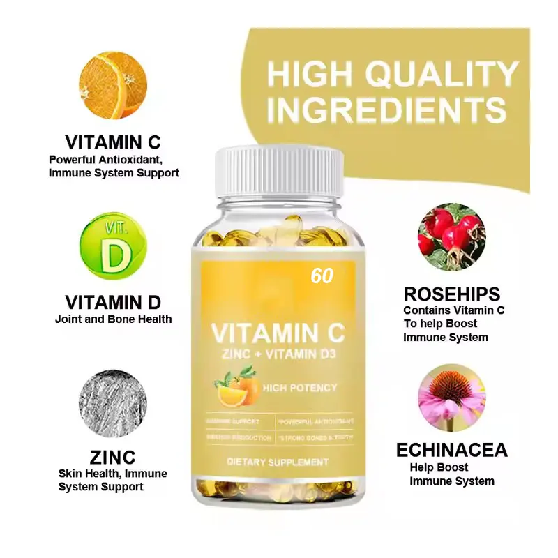 Vitamin C 2000MG Zinc 40 mg Vitamin D3 5000 IU Echinacea Extract Rose Hip Immune Support Immune Booster Fish Oil Soft Capsule