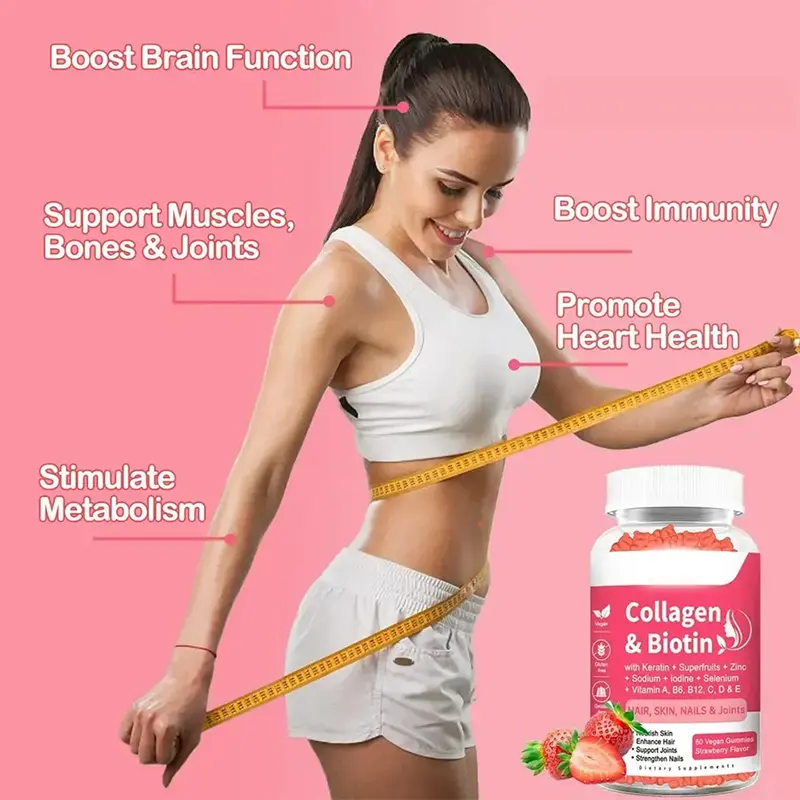 Private Label Multi Collagen Gummies Biotin Gummies Collagen Supplements for Women Supports Hair Growth Skin Nails