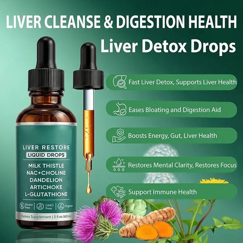 OEM ODM 30ml Adult Liver Restore Drops Vitamin Milk Thistle Seed Oil Dropper Oral Liquid Improved Bone Density Liver Health