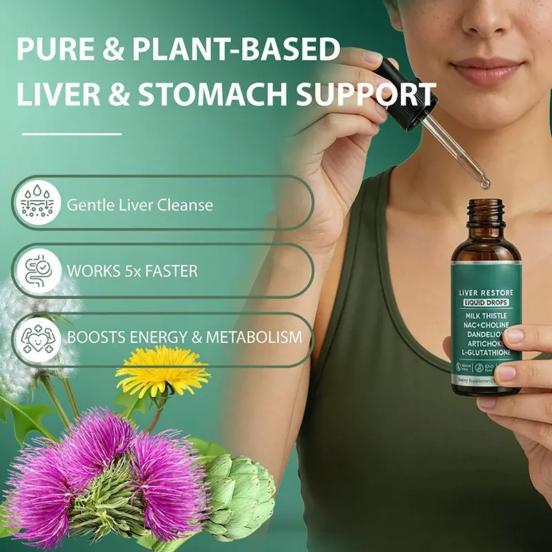 OEM ODM 30ml Adult Liver Restore Drops Vitamin Milk Thistle Seed Oil Dropper Oral Liquid Improved Bone Density Liver Health