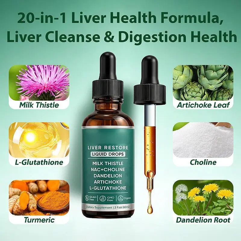 OEM ODM 30ml Adult Liver Restore Drops Vitamin Milk Thistle Seed Oil Dropper Oral Liquid Improved Bone Density Liver Health