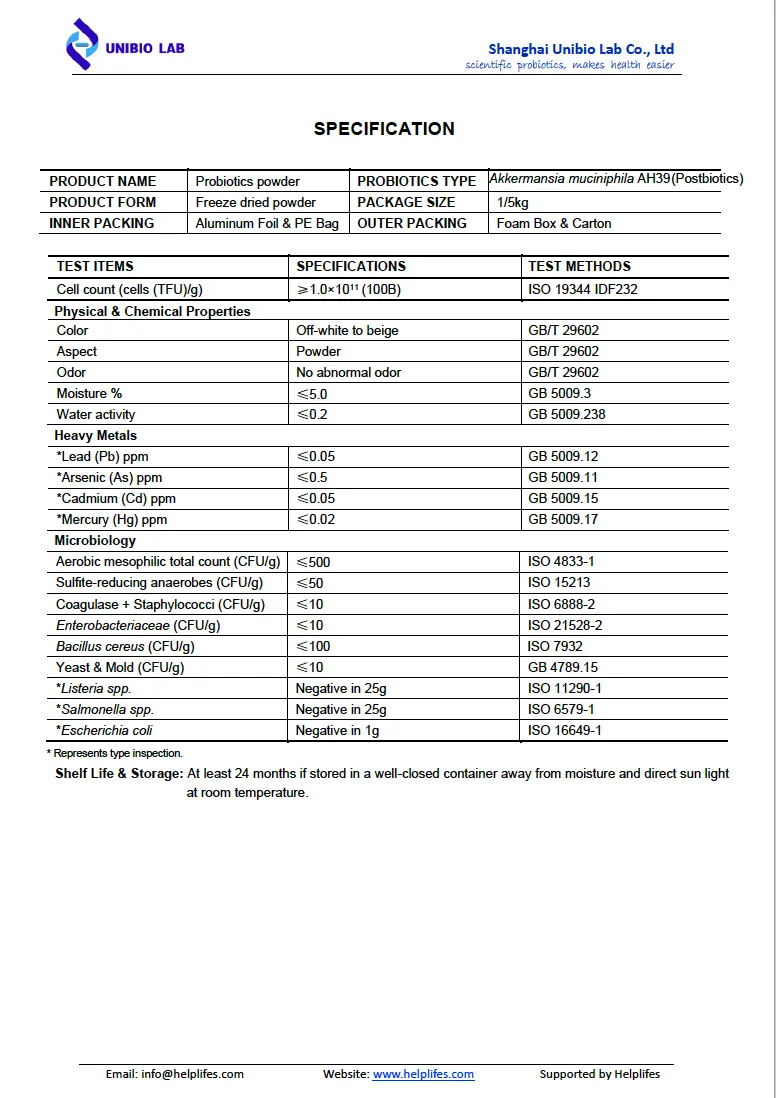 Premium Pasteurized Akkermansia Muciniphila AH39 High-Potency Probiotic Powder Raw Material for Advanced Gut Health Support