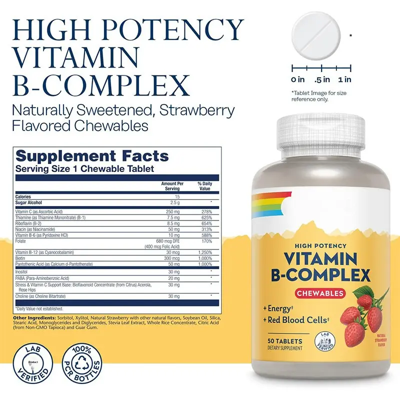 Cross-Border OEM Natural Strawberry-Flavored Adult Vitamin B-Complex Chewable Tablets for Improved Bone Density