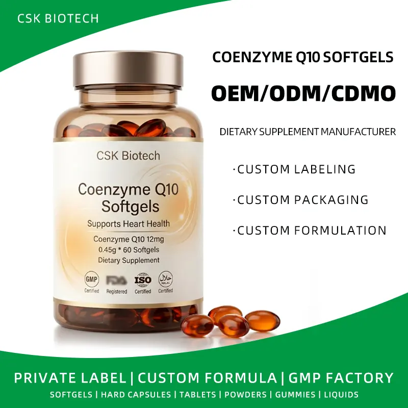 Coenzyme Q10 Softgel Capsules Supports Heart Health OEM/ODM Private Label 12mg 60 Softgels 24-Month Shelf Life Adult Use Bulk