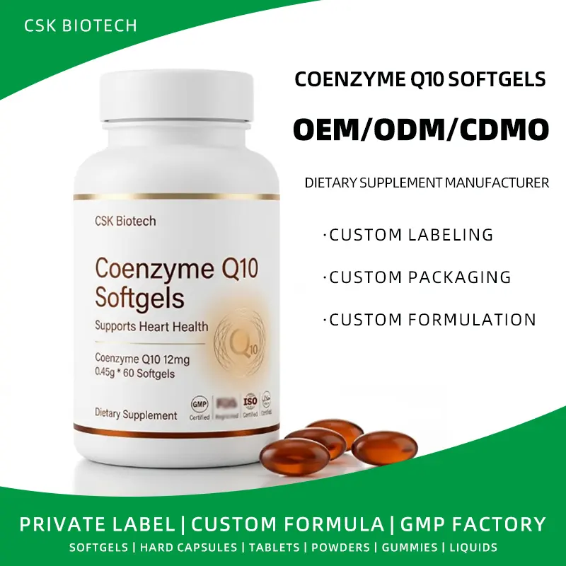 Coenzyme Q10 12mg Softgel Capsules Supports Heart Health OEM ODM Private Label 60 Softgels Manufacturer Bulk Supplier
