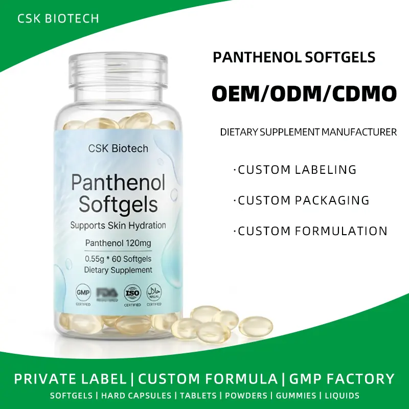 Panthenol Softgels Adult Supplement Supports Skin Hydration Non-GMO Vegan-Friendly 0.55g*60 Softgels OEM ODM Private Label