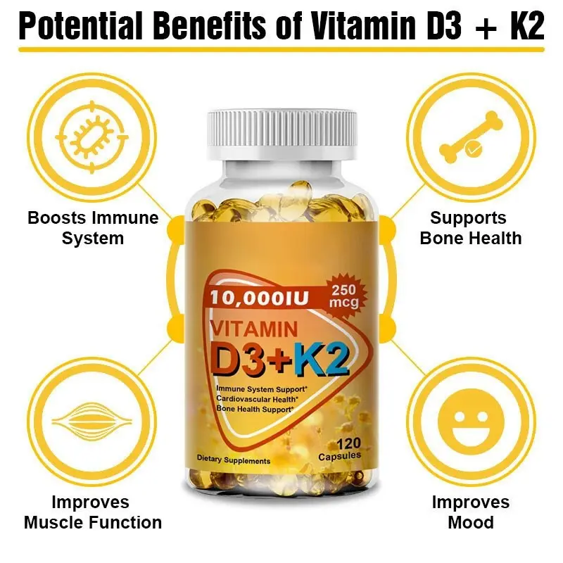 OEM Vitamin D3+K2 Softgel Capsules 120 Count Supports Improve Memory Sleep Antarctic Krill Oil 24-Month Shelf Life Customization