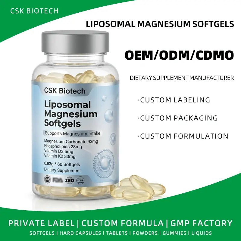 Liposomal Magnesium Softgels OEM ODM Manufacturer Private Label GMP Certified Custom Formula Factory Supplement Production