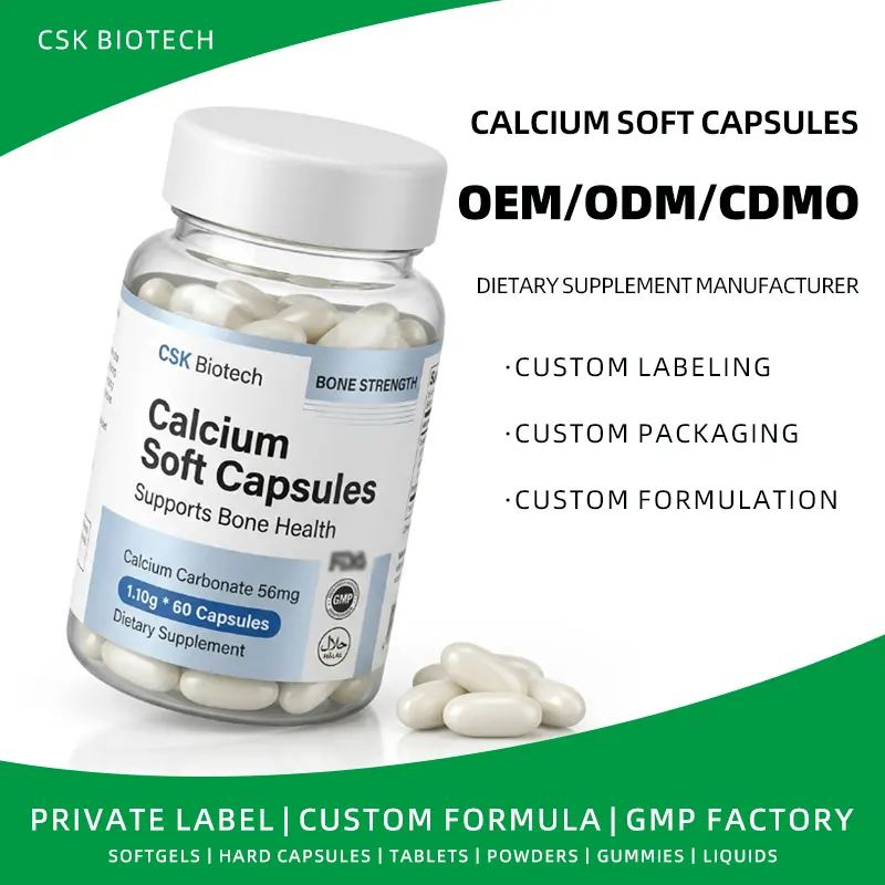 Calcium Soft Capsules OEM ODM Manufacturer Private Label GMP Certified Custom Formula Factory Softgel Supplement Production