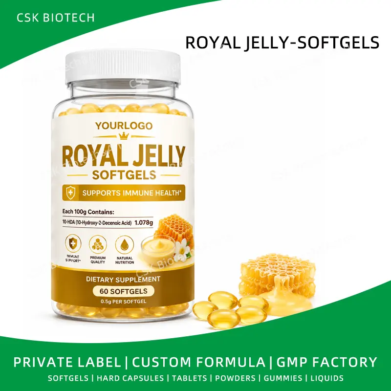 Royal Jelly Softgels 0.5g OEM ODM Private Label Custom Formulation Immune Support Supplement 60 Count GMP Certified Manufacturer