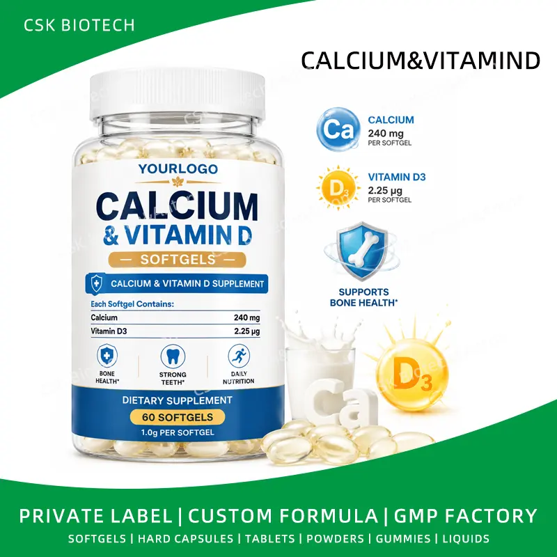 Private Label Calcium Vitamin D3 Softgels OEM Bone Health Support Supplement Factory ODM Manufacturing Service