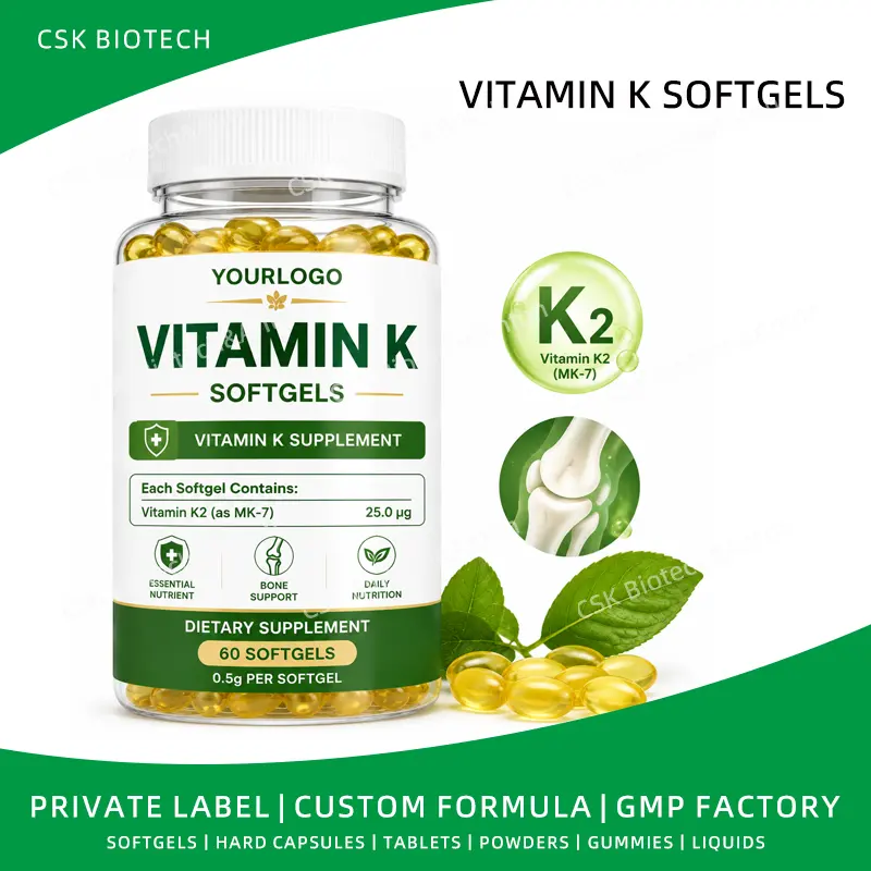 Vitamin K2 Softgels 25mcg MK-7 OEM ODM Private Label Custom Formulation Bone Health Support 60 Count GMP Certified Manufacturers