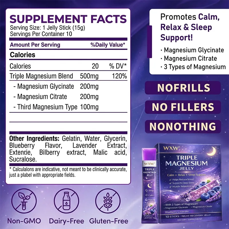 Triple Magnesium Jelly Reduces Stress Supports Deep Sleep Relaxes Muscles Night Recovery Formula Dietary Supplement