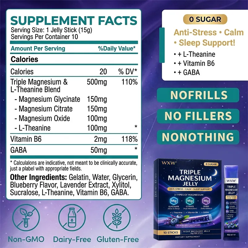Customizable Triple Magnesium Jelly Stress Relief Deep Sleep Aid Muscle Relax Night Recovery Complex High Potency Supplement