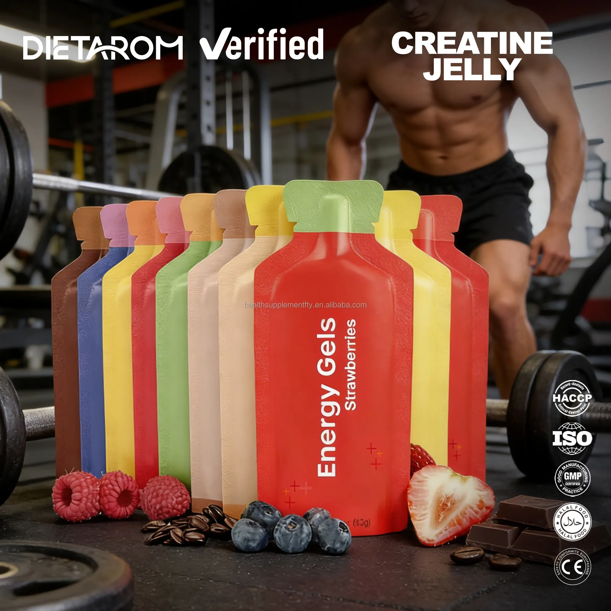 Private Label Pre Workout Creatine Monohydrate Jelly Sticks Pre Workout Gainer Gel Herbal Supplement for Energy Manufacturer