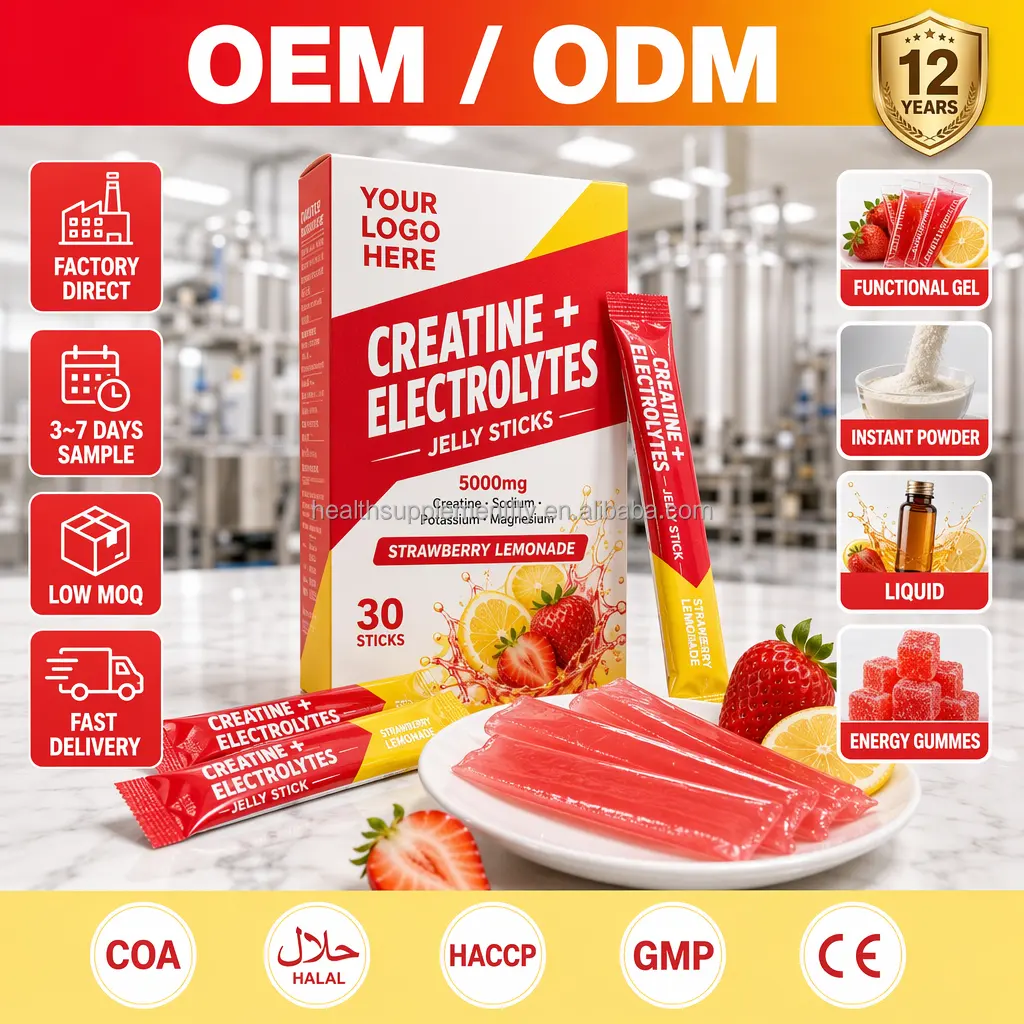 OEM Creatine Jelly Sticks Monohydrat Creatine Jelly with Electrolytes Ingredients Cutting Jelly Herbal Energy Supplement Factory