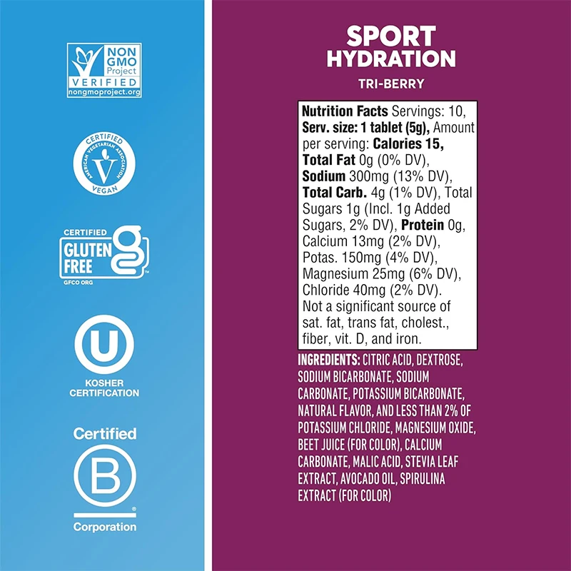OEM Private Label Bulk Wholesale Natural Tri-Berry Flavor Sugar-Free Effervescent Electrolytes Hydration Halal Sports Nutrition