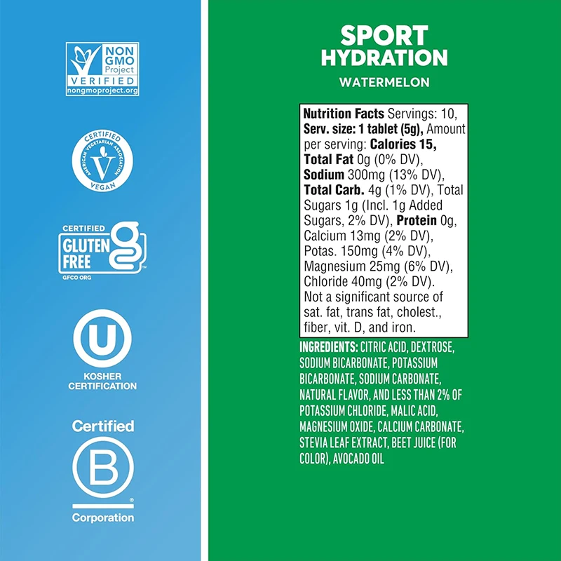 Wholesale Bulk OEM Private Label Natural Watermelon Flavor Sugar Free Effervescent Hydration Electrolytes Sports Supplements