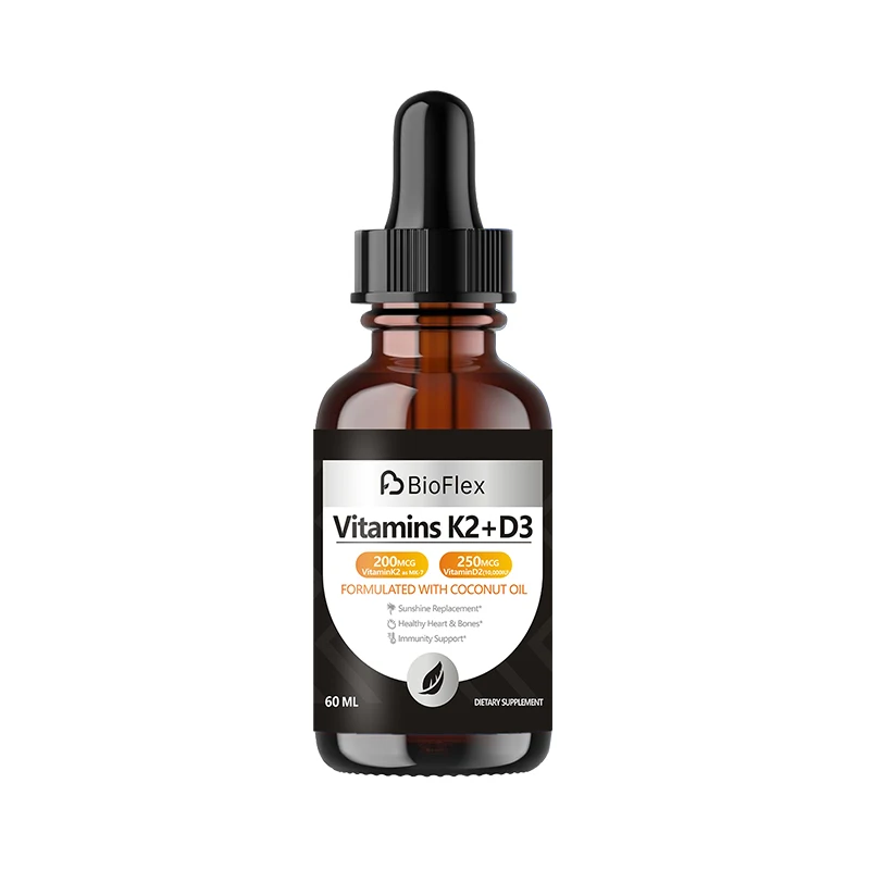 China Manufacturer OEM Private Label 60ML Vitamin D3 K2 Liquid Drops Supplement with Coconut Oil