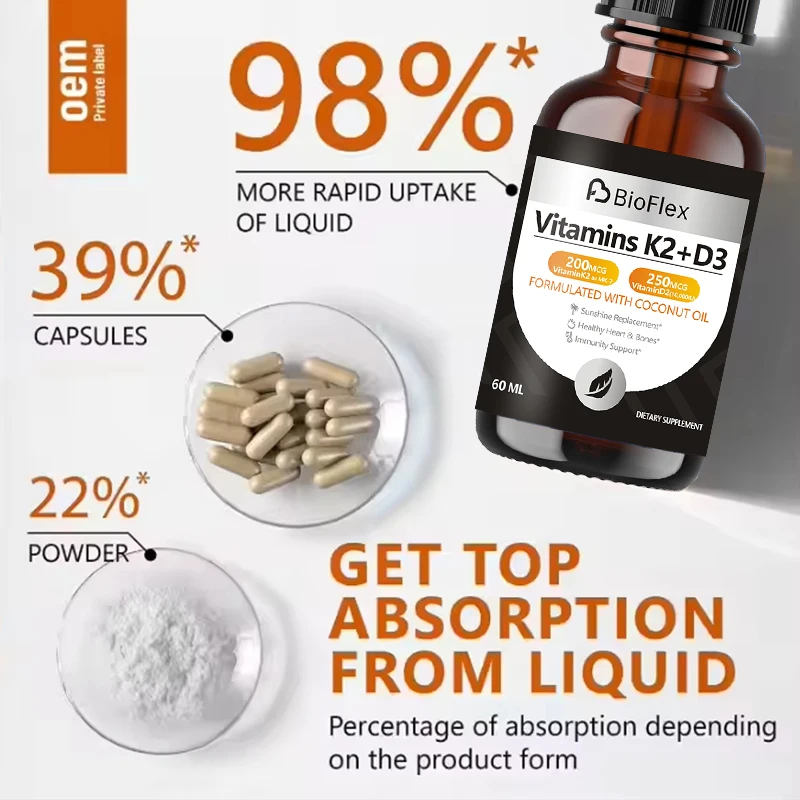 China Manufacturer OEM Private Label 60ML Vitamin D3 K2 Liquid Drops Supplement with Coconut Oil