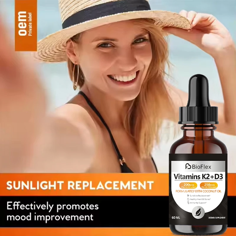 China Manufacturer OEM Private Label 60ML Vitamin D3 K2 Liquid Drops Supplement with Coconut Oil