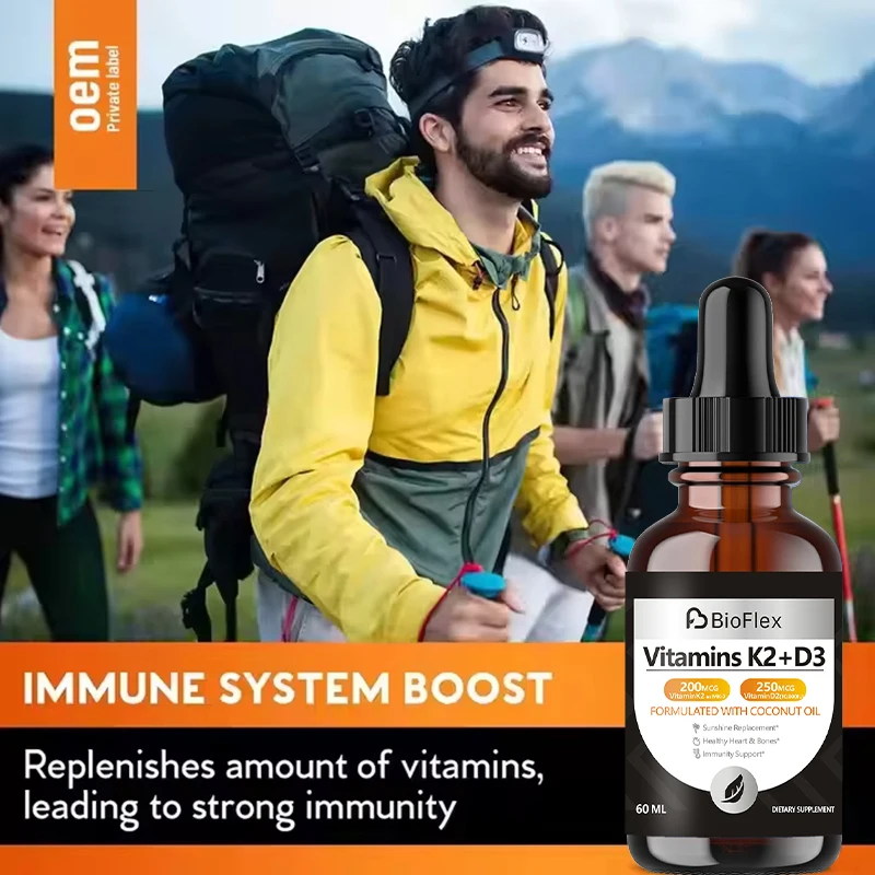 China Manufacturer OEM Private Label 60ML Vitamin D3 K2 Liquid Drops Supplement with Coconut Oil