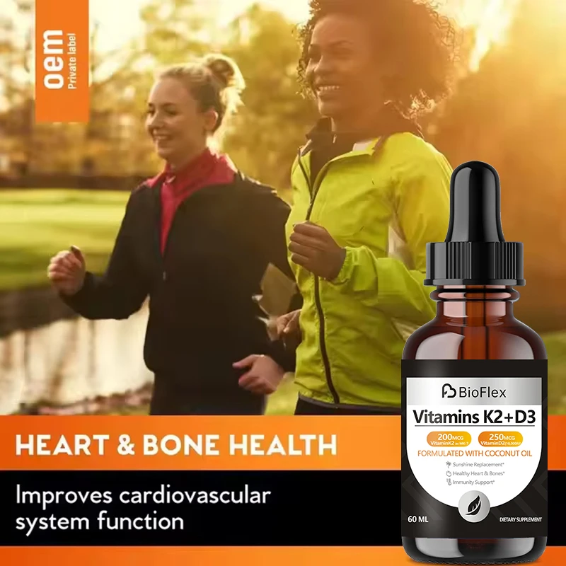 China Manufacturer OEM Private Label 60ML Vitamin D3 K2 Liquid Drops Supplement with Coconut Oil