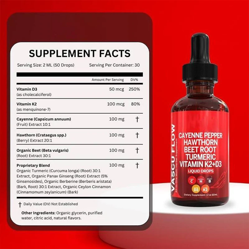 Perseek Cayenne Pepper Supplement Oral Liquid Drops Hawthorn Berry Vitamin D3 K2 Beet Root Powder Ceylon Cinnamon Turmeric Adult