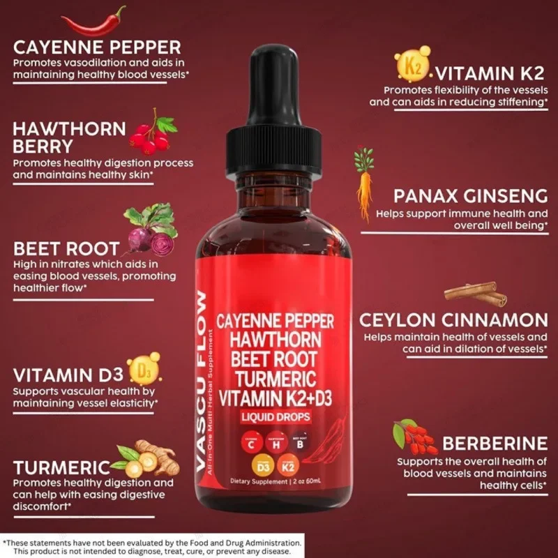 Perseek Cayenne Pepper Supplement Oral Liquid Drops Hawthorn Berry Vitamin D3 K2 Beet Root Powder Ceylon Cinnamon Turmeric Adult