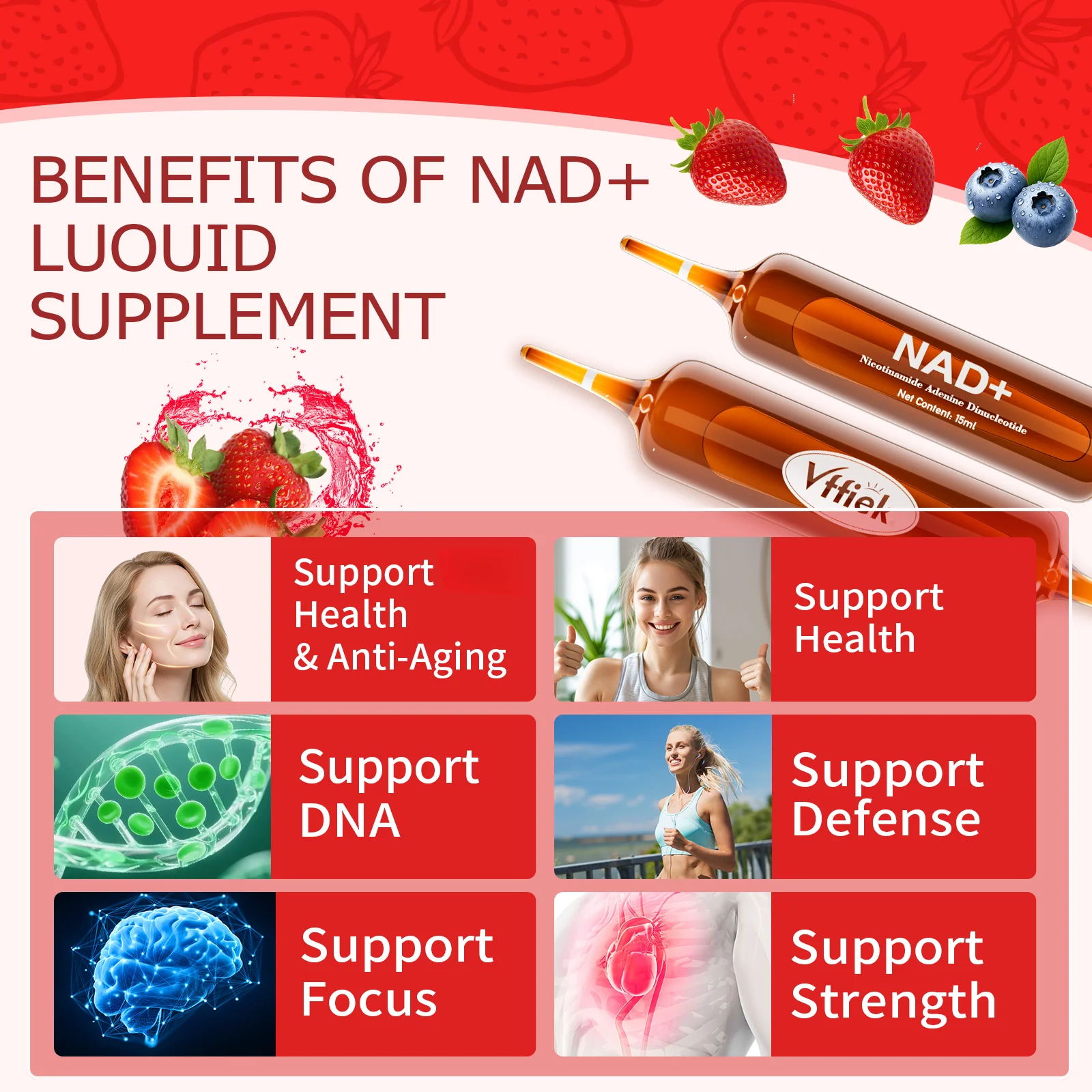 NAD Supplements 1200mg NAD+ Drink 15ml Energy Focus Liquid Nicotinamide Riboside DNA Repair Anti-Aging Supplement for Men Women