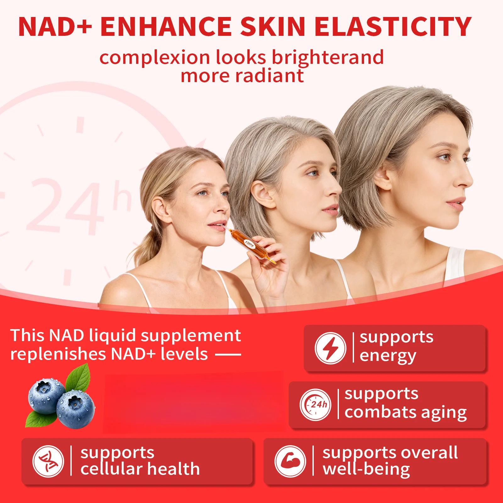 NAD Supplements 1200mg NAD+ Drink 15ml Energy Focus Liquid Nicotinamide Riboside DNA Repair Anti-Aging Supplement for Men Women