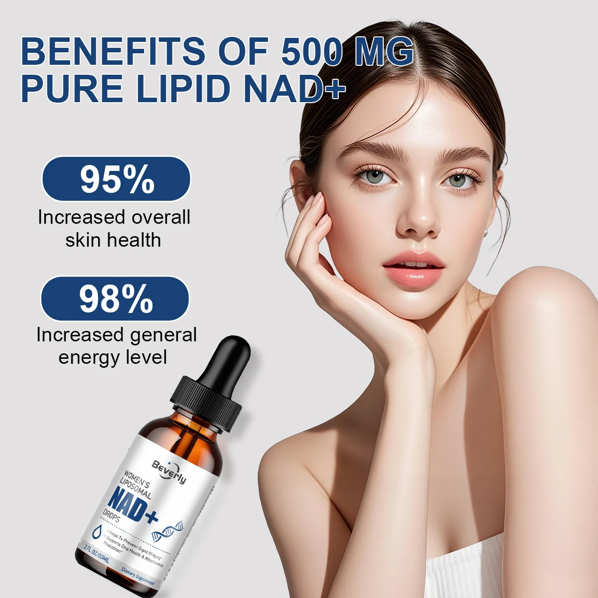 Women's Adult Liposomal NAD+ Oral Liquid Drops | 500mg NAD+ with Resveratrol & TMG | Boost Energy & Anti-Aging 60mL