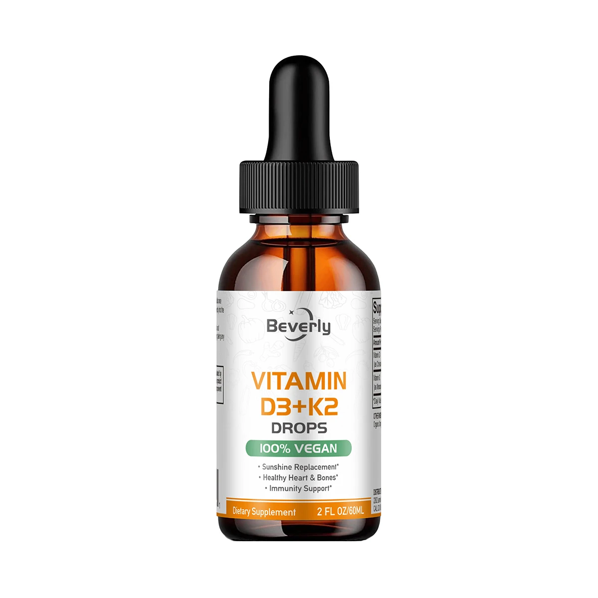 Vitamin D3+K2 Oral Liquid Drops | 10,000IU D3 & K2 MK-7 | 100% Vegan Sunshine Vitamin for Bone Heart & Immune Support 60mL