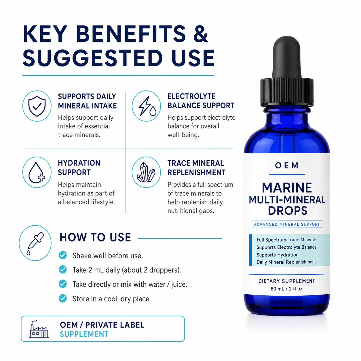 Marine Multi Mineral Liquid Drops Dietary Supplement with Trace Minerals Magnesium Potassium and Electrolytes for Daily Wellness