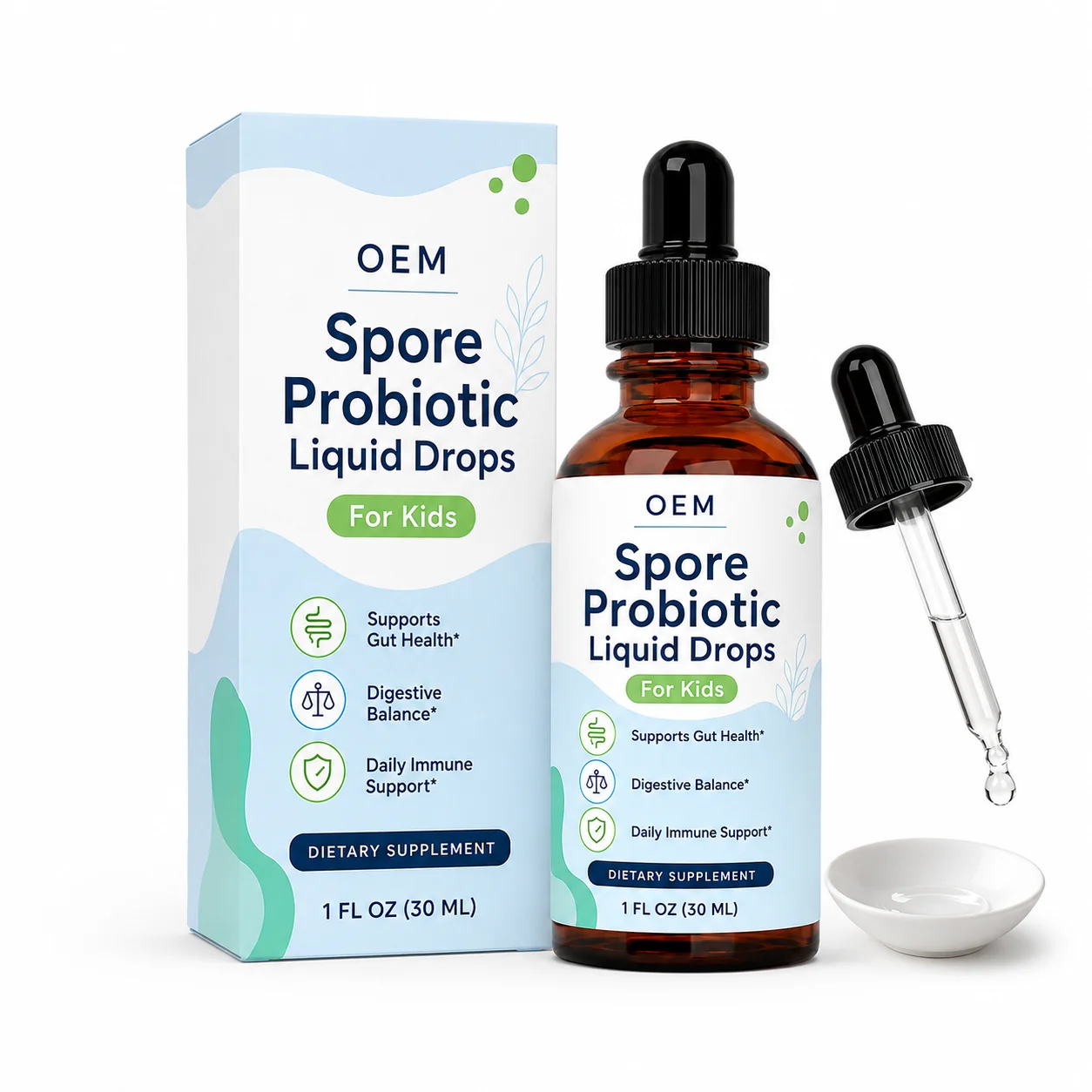 Kids Microbiome Nutrition Liquid Drops with Spore Probiotic Blend Inulin Prebiotic Vitamin D3 and Unflavored Format for Bundles