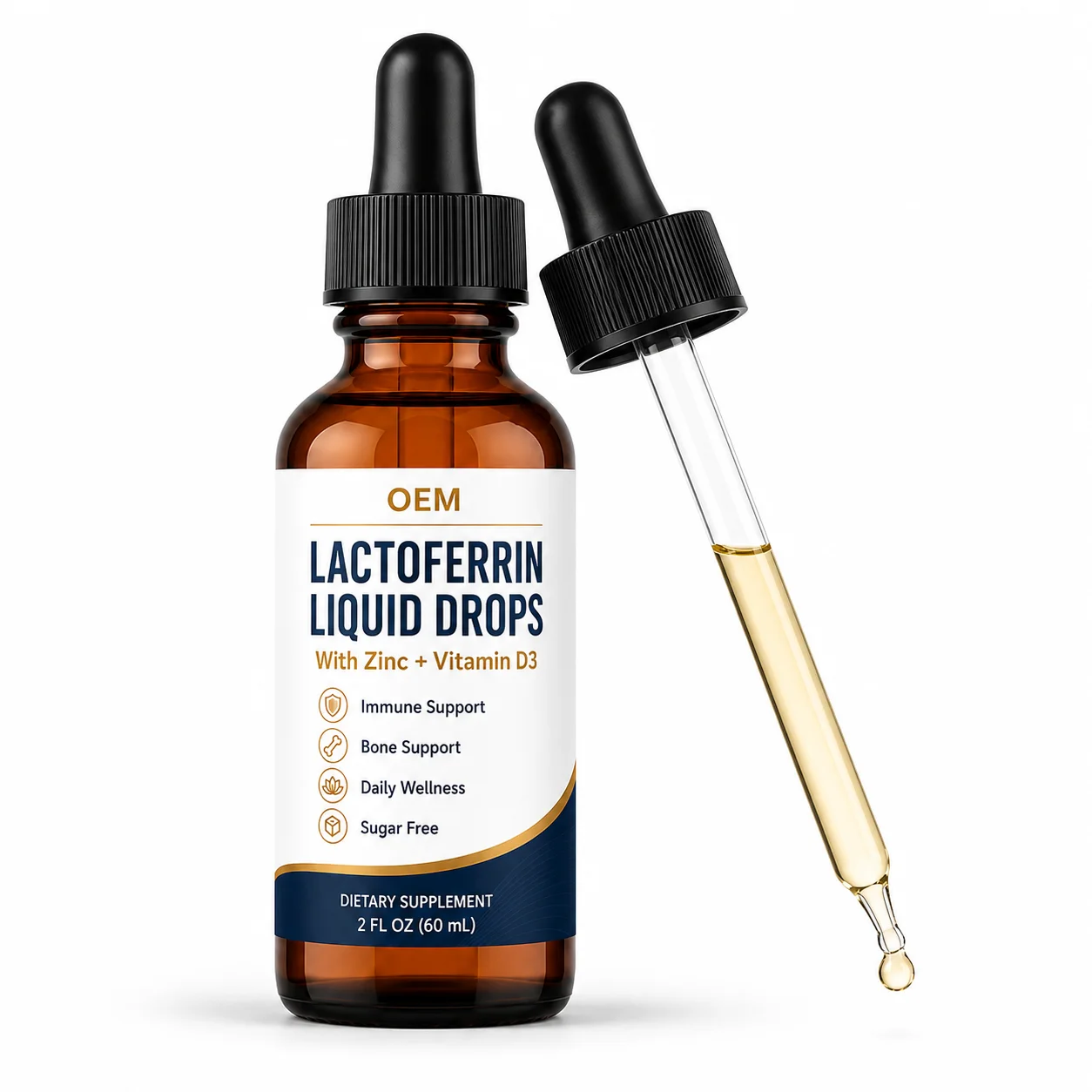 Sugar Free Lactoferrin Liquid Drops Functional Nutrition Supplement for Modern Wellness and Nutraceutical Brand Portfolios OEM