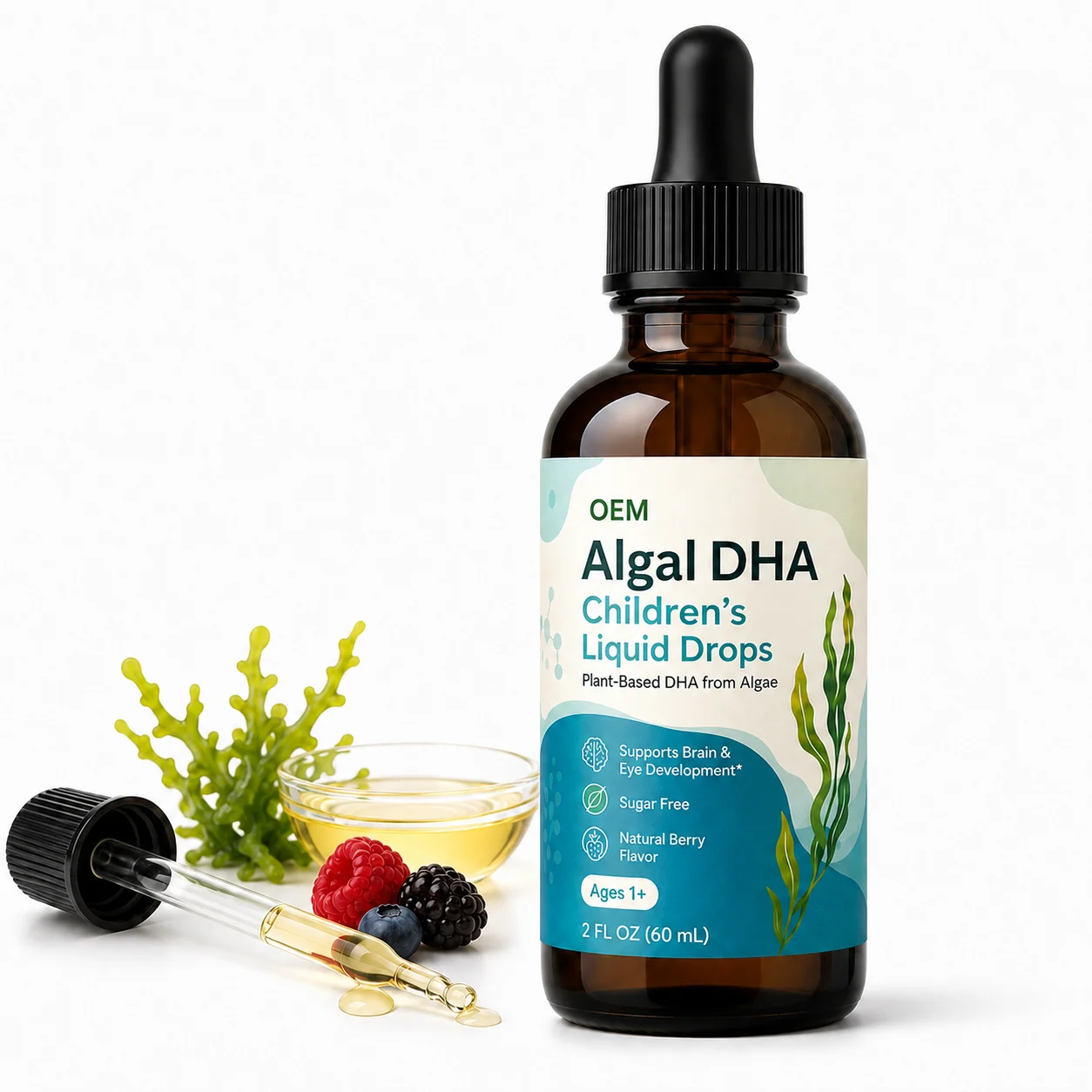 OEM Daily Brain Development Support Algal DHA Children's Liquid Drops for Growing Minds and Eye Function Maintenance Wellness
