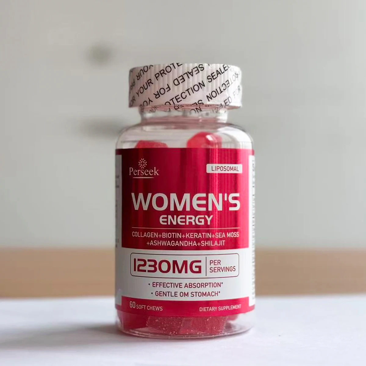 Perseek Women's Energy Liposomal Soft Chews 1230mg OEM/ODM Private Label Collagen & Ashwagandha Dietary Supplement