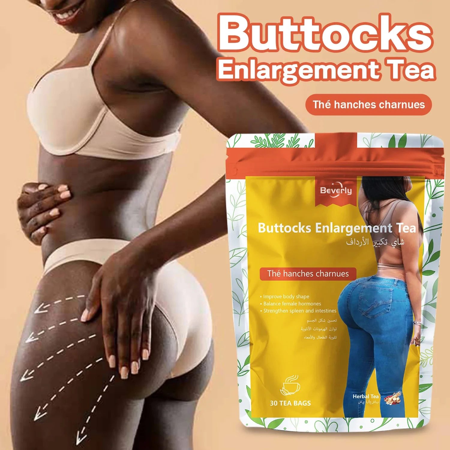 Custom Private Label Hip up Tea | Butt Enlargement Firming Herbal Powder 30 Counts Adult Wholesale