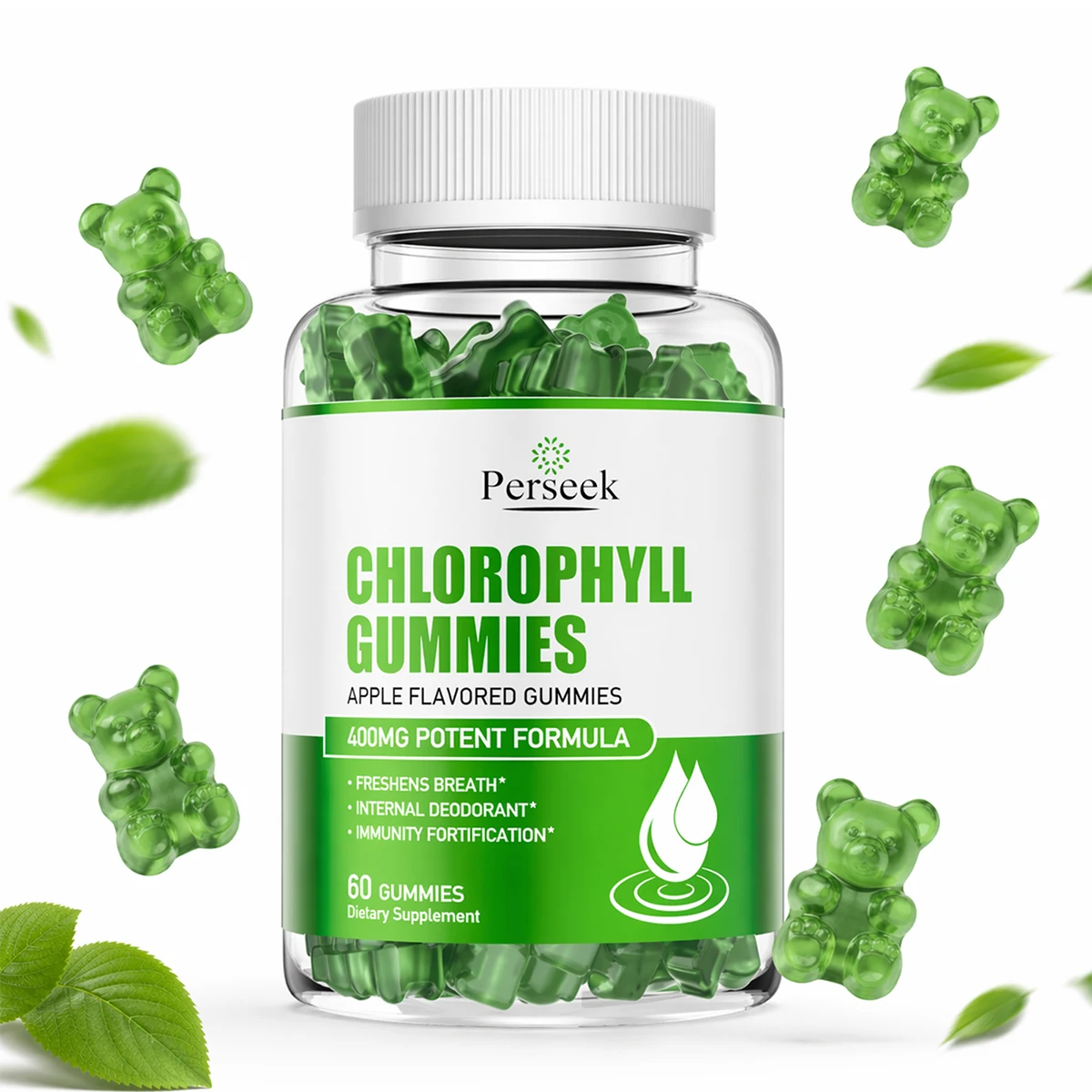 Persek CHLOROPHYLL GUMMIES High Potent Formula Apple Flavor 60 Gummies