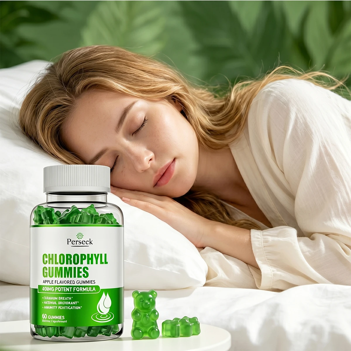 Persek CHLOROPHYLL GUMMIES High Potent Formula Apple Flavor 60 Gummies