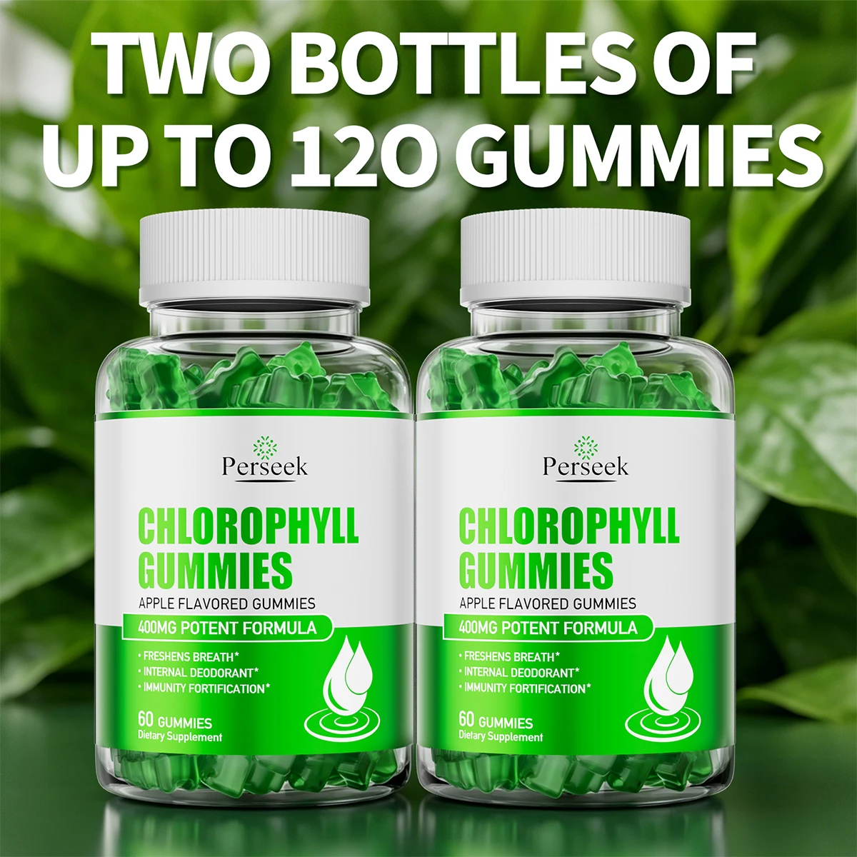 Persek CHLOROPHYLL GUMMIES High Potent Formula Apple Flavor 60 Gummies