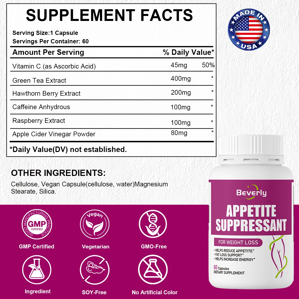 Metabolism Booster Appetite Suppressant Green Tea Extract Beverly Adult Weight Loss Supplement Reduce Cravings Support Fat Loss