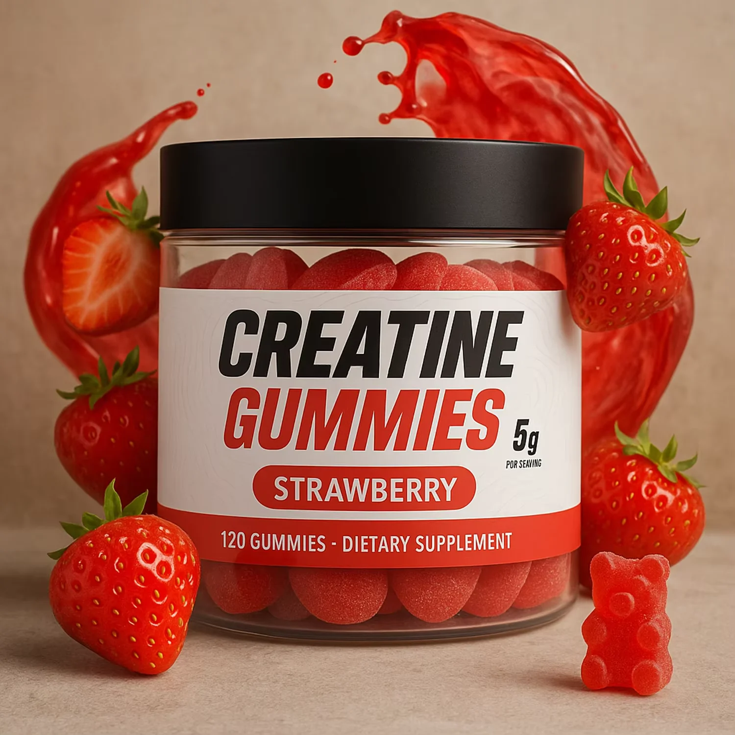 Private Label Creatine Monohydrate Gummy Candy Pre-Workout Supplement Muscle Growth Endurance Recovery Energy Management Sports
