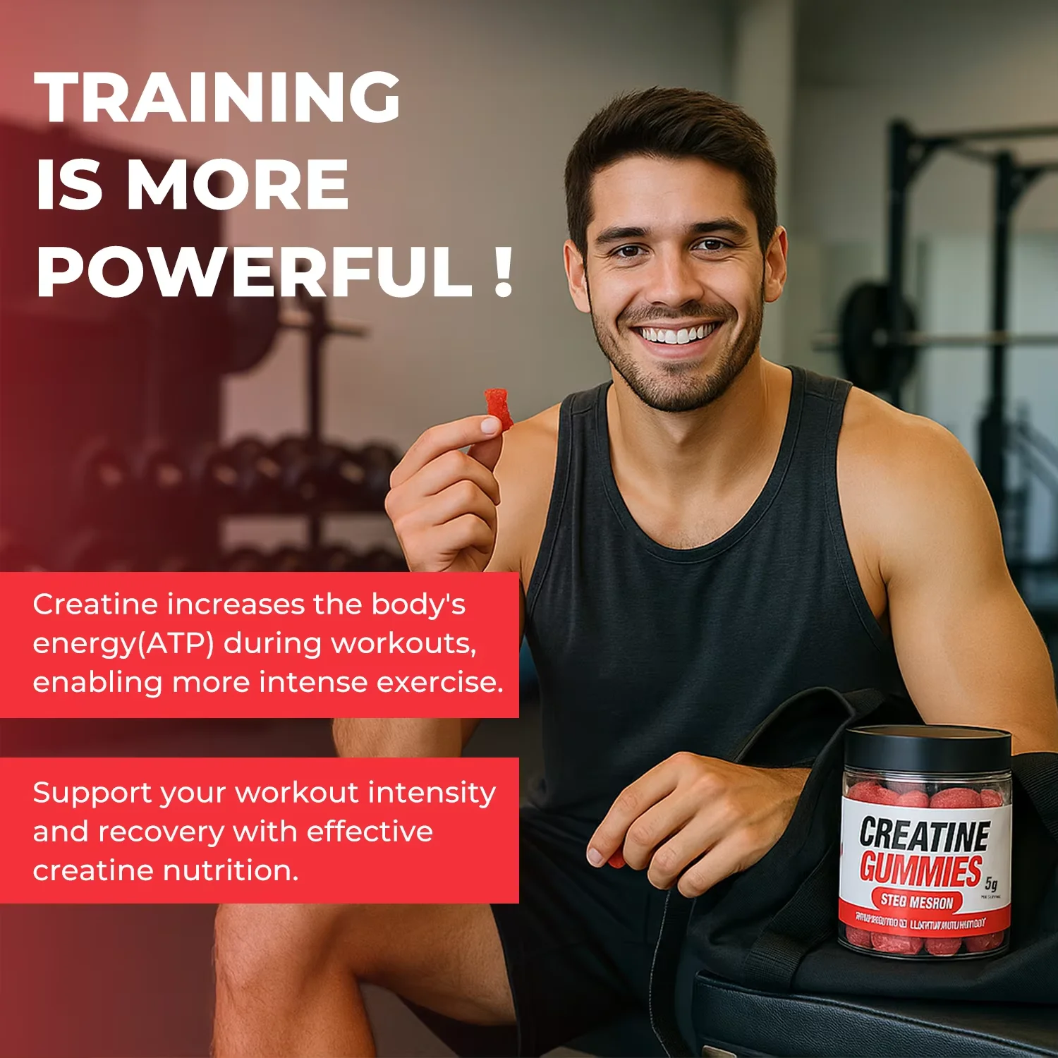 Private Label Creatine Monohydrate Gummy Candy Pre-Workout Supplement Muscle Growth Endurance Recovery Energy Management Sports