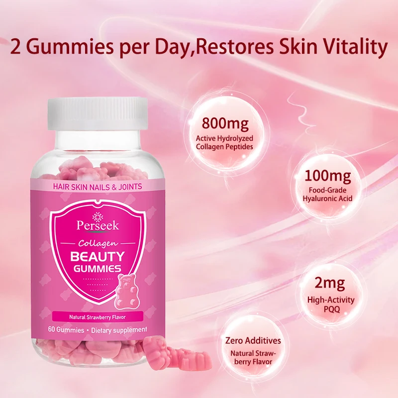 Perseek Beauty Vegan Collagen Gummy Candy for Hair Skin Nails Whitening Adult Supplement Certified