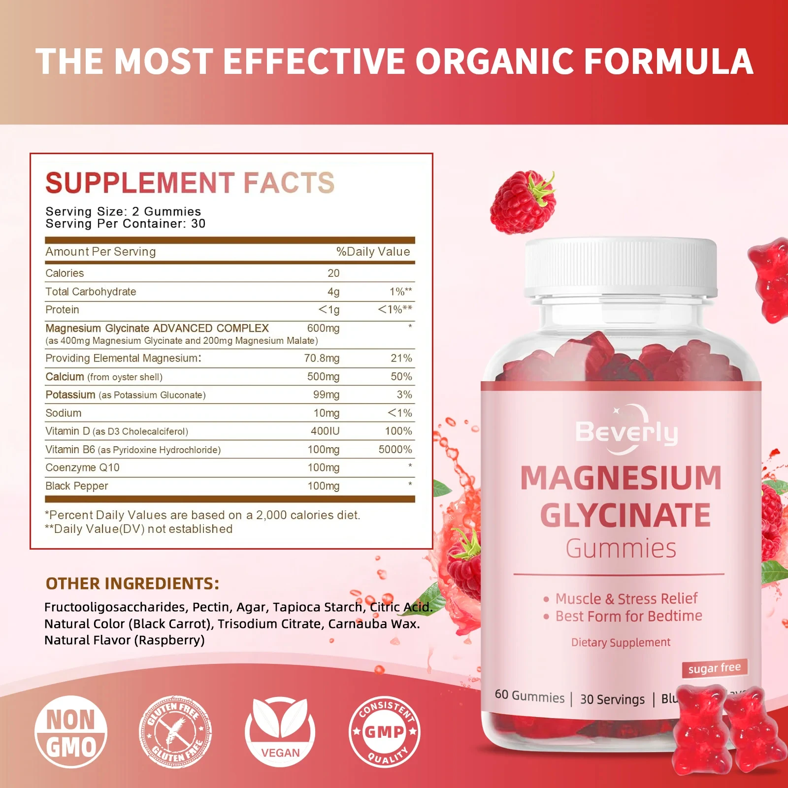 Magnesium Glycinate Herbal Supplement Gummies Sugar Free for Adults Chewable Sleep Support 2 Daily GMP Certified Body Support