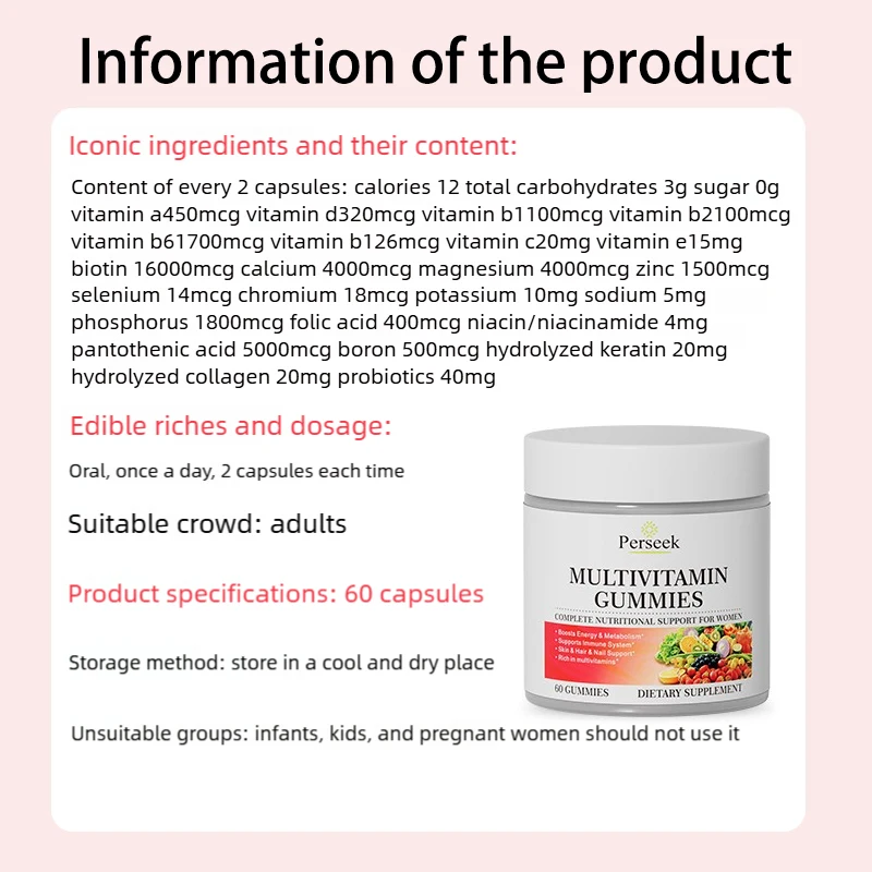 Perseek Vitamin C Fudge VC Menergy Gummies Energy Supplement Daily Dosage Certified ISO 9001/HACCP for Adults 60pcs